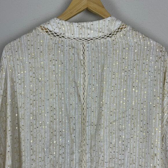 Soft Surroundings Kimono Cardigan Size 2X Cream Striped Sequin Open Front Layeri - Picture 2 of 7